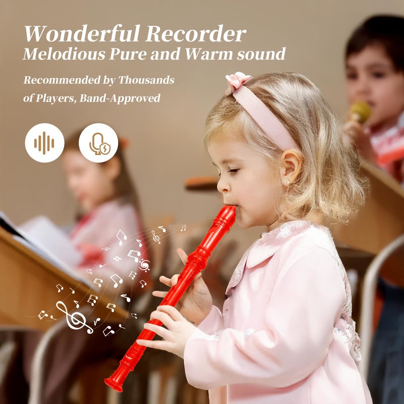 Yop-yes Descant Soprano Music Recorder Instrument For Kids Flute Kids Recorder With Cleaning Rod + Case Bag (Crystal red) - Image 3